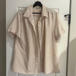 Bocabay peach white striped polyester button down—M